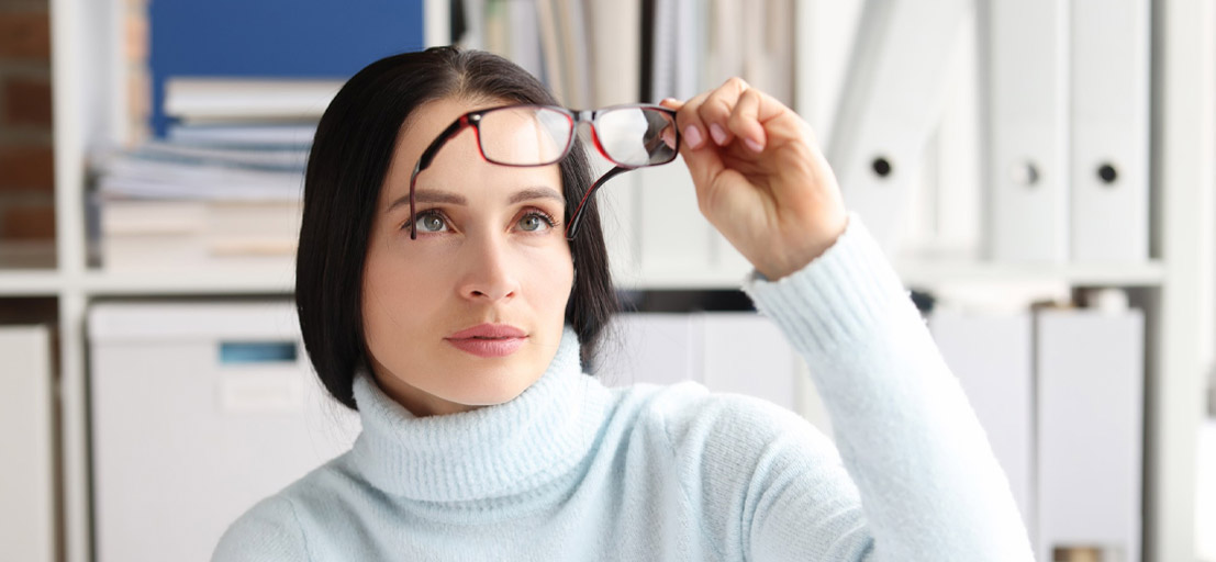 woman wearing safety eyeglasses