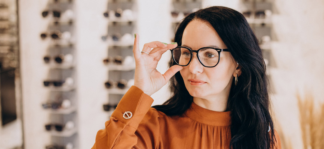 woman wearing prescription safety eyeglasses