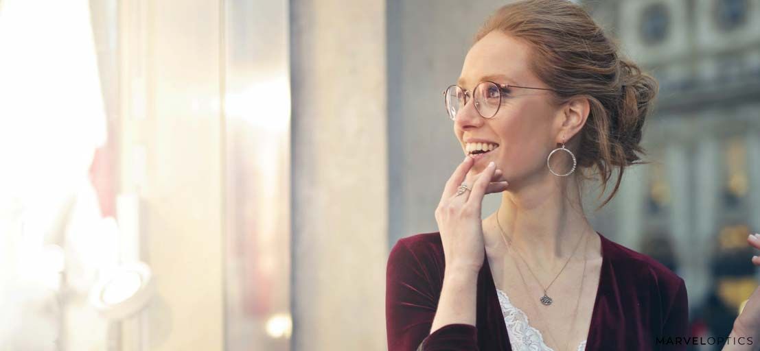 Woman wearing prescription glasses