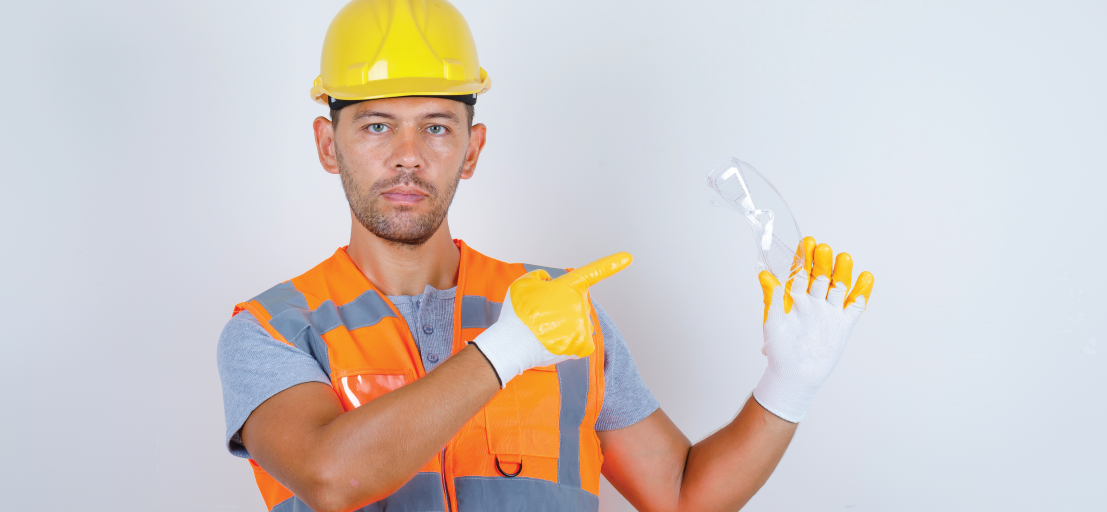 Man Holding Best Safety Glasses