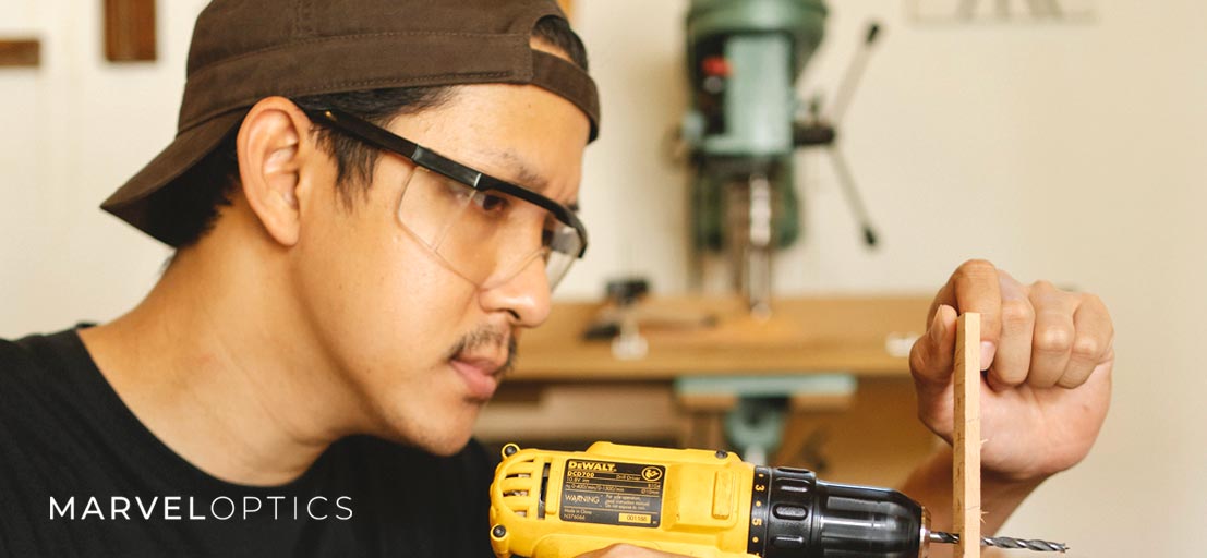 Man Wearing Prescription Safety Glasses