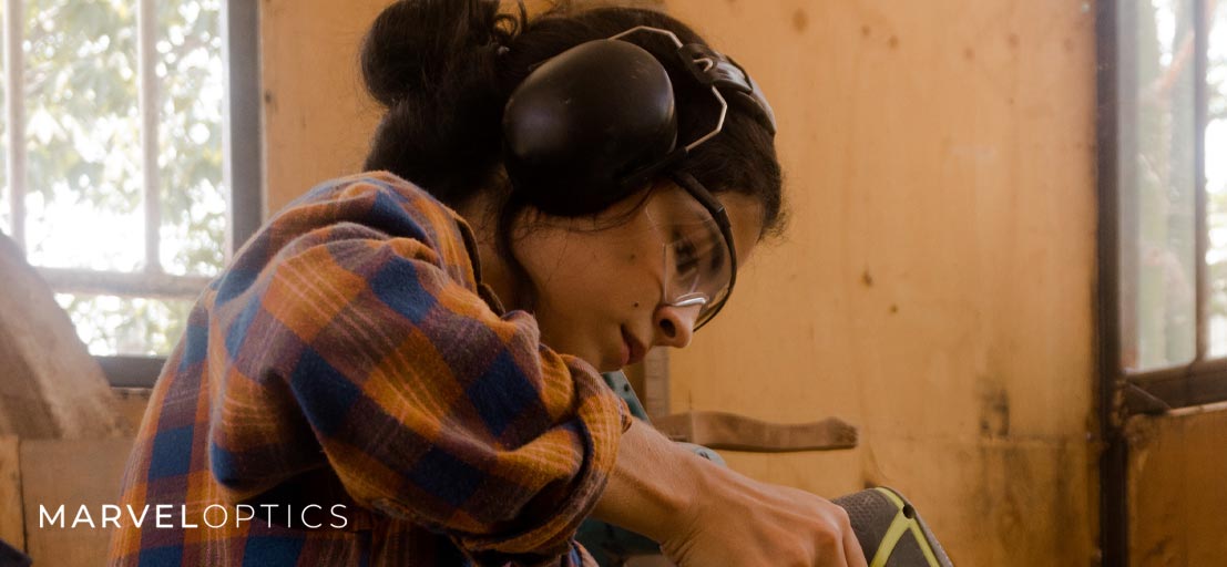 Woman Wearing Prescription Safety Glasses